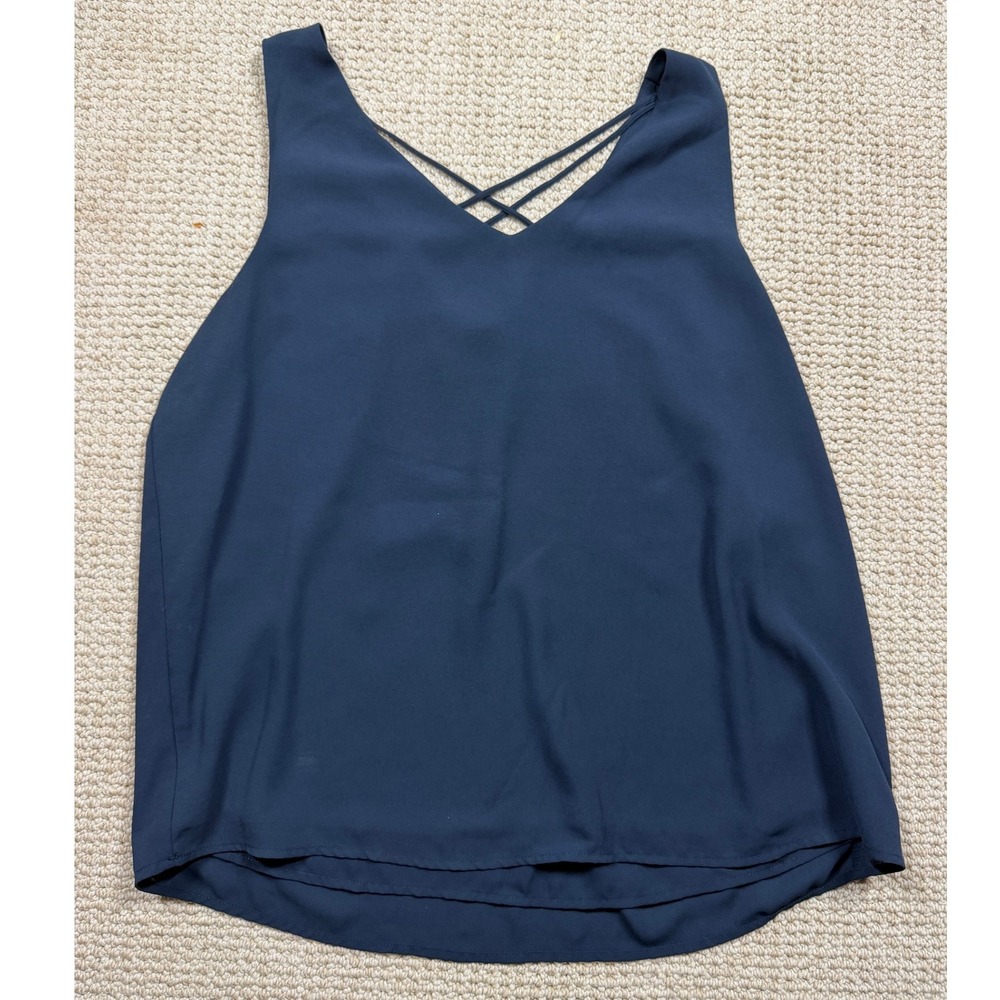 Versona Tank Top Womens Large‎ Navy V-Neck Strappy Back Sleeveless Gauze Blouse